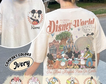 Benutzerdefinierte Disney World Micky und Freunde Shirt, Benutzerdefinierte Name Disney Familie 2026 Shirts, Retro Disneyworld Reise T-Shirt, Disney Familien Urlaub Shirt