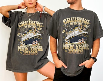 Disney Cruise New Year's Eve at Sea Mickey and Friends T-Shirt, Disney Family Cruise Happy New Year 2026 Tee, Disney Cruise 2026 shirts