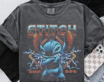Stitch Lightning Graphic Tee, Comfort Colors Disney Shirt, Retro 90er Jahre Disney T-Shirt, Lilo und Stitch Film Shirt, Stitch Fan Geschenk