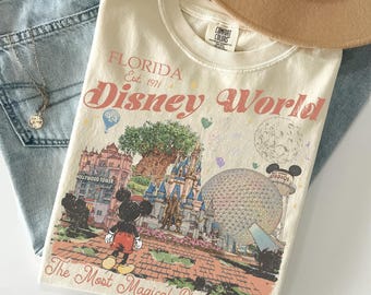 ヴィンテージミッキーディズニーワールドコンフォートカラーシャツ、レトロミッキー＆フレンズシャツ、ウォルトディズニーワールドTシャツ、ディズニー2026旅行ディズニーバケーションTシャツ