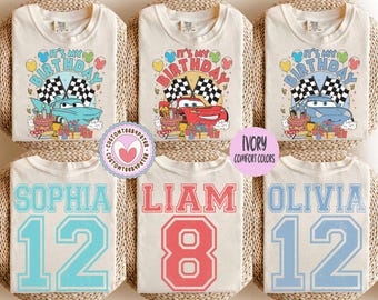 Camisetas de cumpleaños de Disney Cars, camiseta personalizada de Disney Cars para niños, camiseta personalizada con el nombre de McQueen, regalo de cumpleaños de Disney Pixar Car, camiseta de regalo de WDW
