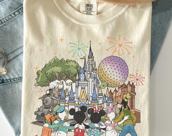 Camiseta retro de Mickey Disneyworld con colores cómodos, camiseta de Walt Disneyworld, camisetas de Mickey y sus amigos, viaje a Disney 2026, camiseta a juego de Disneyworld