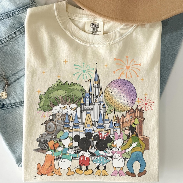 Camiseta retro de Mickey Disneyworld con colores cómodos, camiseta de Walt Disneyworld, camisetas de Mickey y sus amigos, viaje a Disney 2026, camiseta a juego de Disneyworld