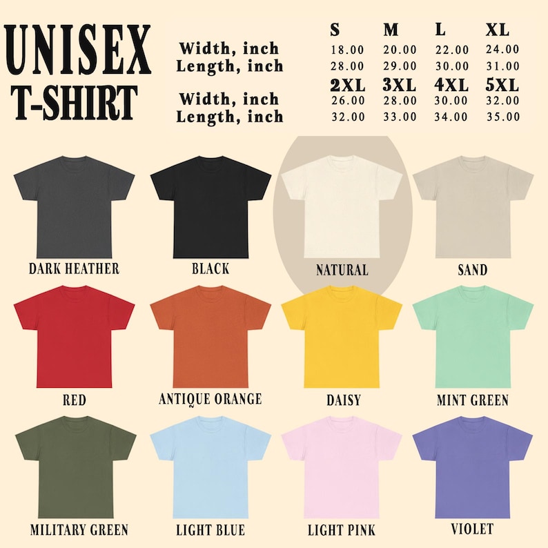 Puede incluir: Una variedad de camisetas unisex en colores como gris oscuro, negro, rojo y amarillo. Las tallas van de la S a la 5XL, con medidas de ancho y largo en cent&iacute;metros.