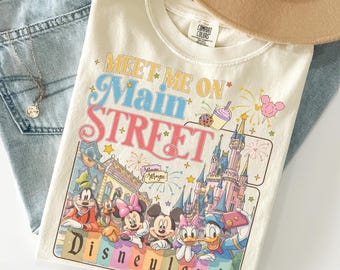 Retro Mickey And Friends Meet Me On Main Street Shirt, Main Street Park Shirt, Disneyland Trip Tee, Disney Couple Shirt, Family Matching Tee
