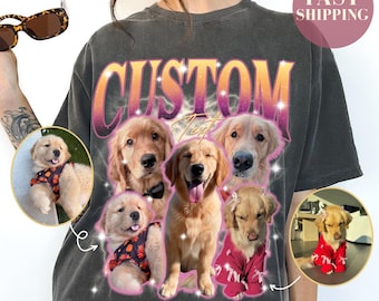 Individuelles Komfort Farben Vintage Bootleg Haustier-Shirt Haustierfoto + Name Individuelles Hundeportrait Personalisiertes Shirt Individuelles T-Shirts Katzen-Shirt 90's Tee