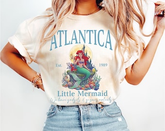 Maglietta Disney La Sirenetta, Maglietta Atlantica est 1989, Maglietta Ariel Sirena, Maglietta Principessa Disney, Maglietta Ariel Vintage Retro, Maglietta Disney