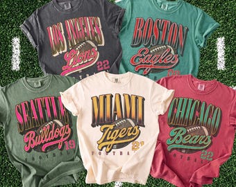 Comfort Colors® Vintage 90's Football Shirt, Custom Football Tee, Retro Football Apparel, Game Day, Name Number