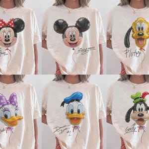 Retro Micky und Freunde Ballon Shirt, Micky Minnie Donald Daisy Goofy Pluto, Disneyland Reise Familien Outfit, süßes Disney Freunde T-Shirt