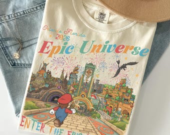 Retro Epic Universe Comfort Farben Shirt, Familienuniversum Park Reise 2026 Shirts, Rolando Park Epic Universe Shirts