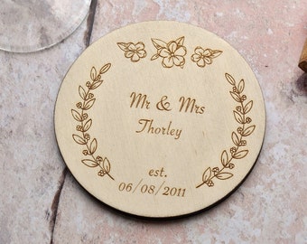 Personalised Wooden Floral Anniversary Coaster