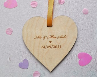 Personalised Wedding Engagement Date Wooden Decoration Heart