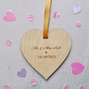 Wedding Wooden Personalised Decoration Heart, Engagement Hanging Gift, Gift for her
