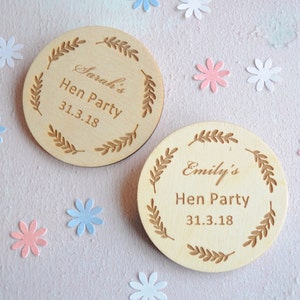 Personalised Hen Party Wooden Badge, Hen Do Badge, Custom Party Badge