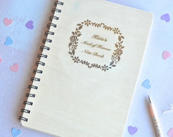 Personalised Wooden Maid of Honour Notebook, Planner Notebook, Custom Wedding Journal, Wedding Organiser, Bridal Gift