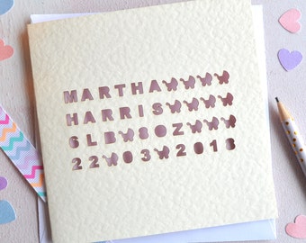 Personalised Laser Cut Baby Card, Baby Birth Keepsake