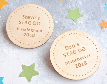 Personalised Stag Do Wooden Badge, Stag Party Badge, Custom Message Badge, Hen Party Badge