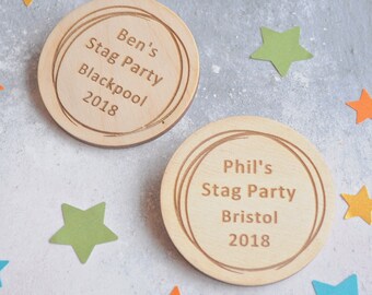 Personalised Stag Do Party Wooden Badge, Groom Badge, Message Badge