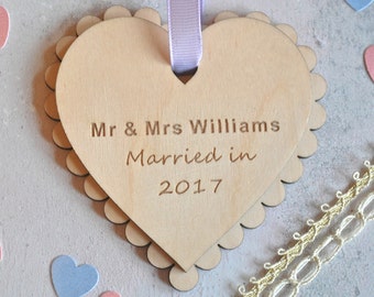 Personalised Wedding Heart Decoration, Engagement Gift, Anniversary Keepsake, Gift For her