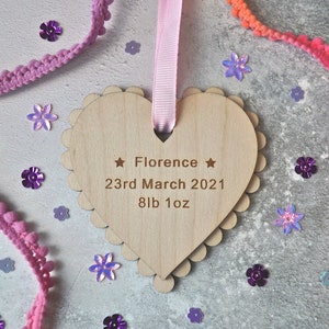 New Baby Keepsake Wooden Heart Decoration, Christening Keepsake Gift