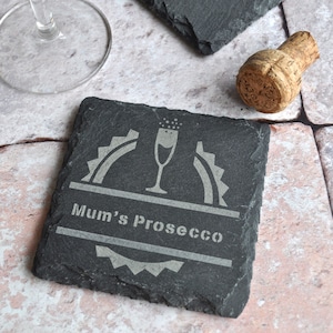 Mum&#39;s Prosecco Slate Coaster, Personalised Wine Gift, Gift For Her