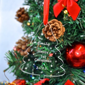 Personalised Acrylic &#39;First Christmas&#39; Tree Decoration
