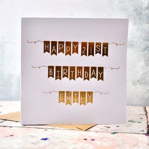 Guirlandes personnalisées en feuille d'or d'anniversaire, carte de 21e anniversaire