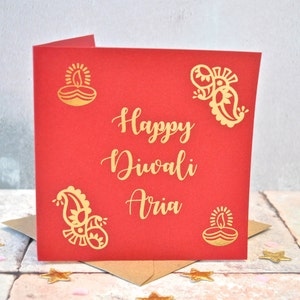 Carte Diwali personnalisée en feuille d'or