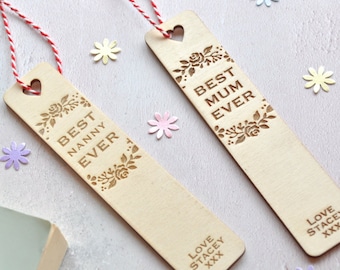 Personalised Best Mum Floral Wooden Bookmark, Mothers Day Gift, Mummy Gift, Gift For Her