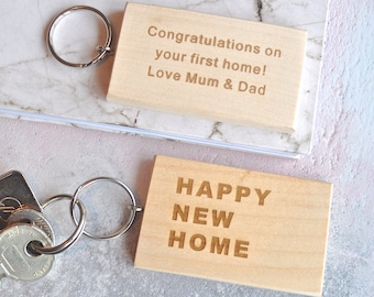 Personalised Wooden New Home Keyring - New Home gift - First Home - Wooden Keyring