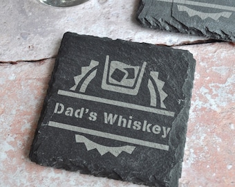 Dad's Whiskey Slate Personalised Coaster, Daddy Fathers Day Gift, Gift For him, Custom Birthday