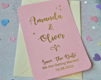 Gold Foil Heart Save The Date, Wedding Invitations, Save the Date Card, Wedding Stationary