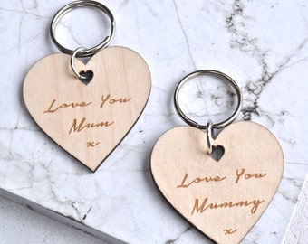 Personalised Love You Mum Keyring - Mum Gift - Heart Keyring - Engraved Gift