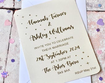 Gold Foil Star Wedding Invitation, Celestial Wedding Invites, Custom Invitations, Save the Date, Wedding Invite