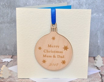 Personalised Wooden Bauble Christmas Card