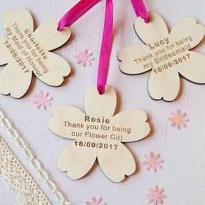Thank You Wooden Flower Decoration, Wedding Favour Bridesmaid Gift
