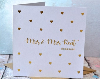 Biglietto di auguri personalizzato a forma di cuore con lamina d'oro per matrimonio, fidanzamento o congratulazioni.