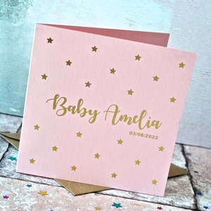 Carte de bébé étoile personnalisée en feuille d'or, carte de bébé personnalisée