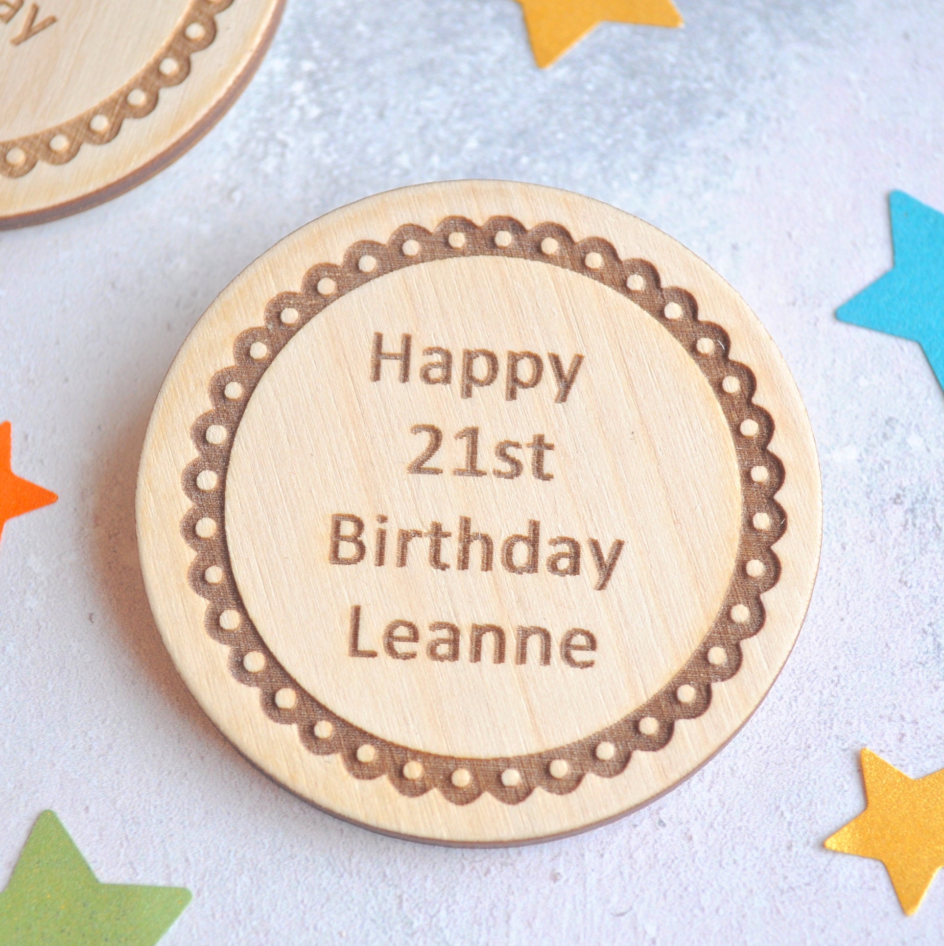 Personalised Birthday Lace Wooden Badge | Etsy