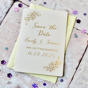 Floral Gold Foil Save The Dates, Wedding Invitation, Custom Wedding Invites, Save the Date, Party Invitations