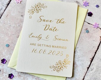 Floral Gold Foil Save The Dates, Wedding Invitation, Custom Wedding Invites, Save the Date, Party Invitations
