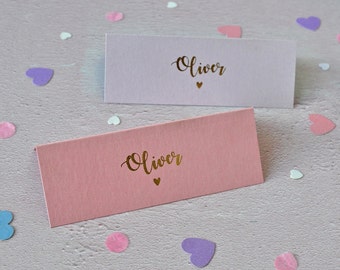Gold Foil Heart Place Card, Wedding Name cards