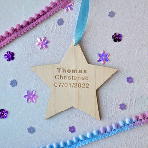 Christening Wooden Star Decoration Baptism Gift, Keepsake Baby Gift