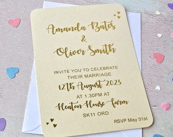 Gold Foil Heart Wedding Invitations Suite, Wedding Stationary Set, Rustic Custom Invite UK