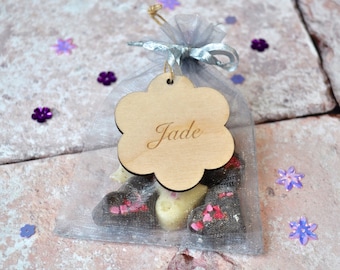 Bedankkaartje houten bloem, bedankkaartje bruiloft