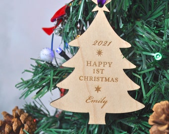 Personalised Keepsake Wooden Baby's First Christmas Tree Bauble