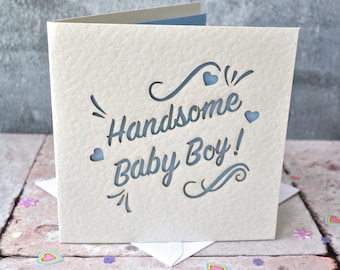 Handsome Baby Boy Laser Cut Card, New Baby Card