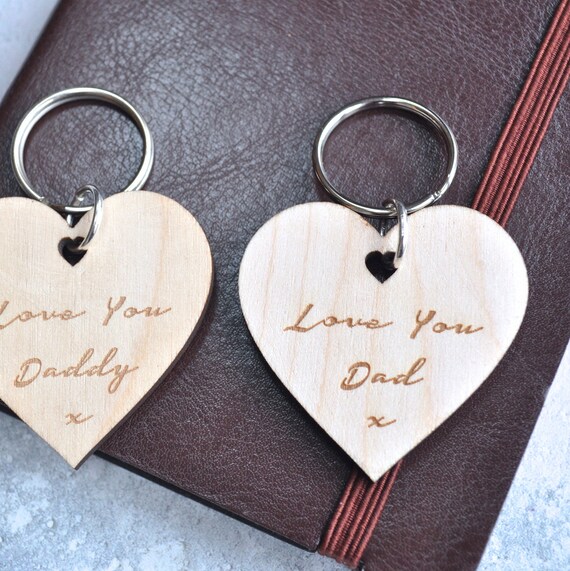 Love You Daddy Heart Engraved Keyring Personalised Gift Any Name