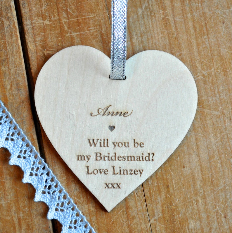 Will You Be My Bridesmaid Personalised Wooden Decoration Heart image 4