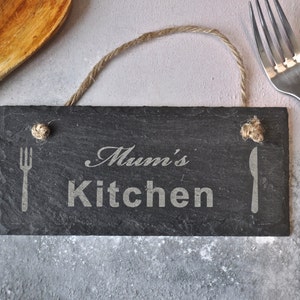 Mum&#39;s Kitchen Slate Sign, Personalised Mummy Mothers Day Gift, Nanny&#39;s Kitchen Sign